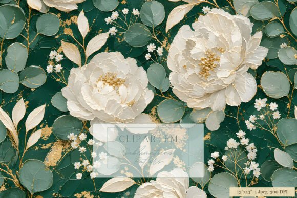 Download Emerald Peony Gold Floral Pattern - Floral pattern Collection