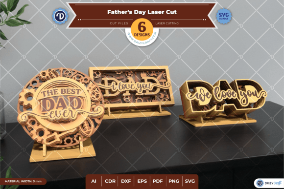 Download Father's Day Set of 6 - Wood Laser Cut - Wood laser cut Collection
