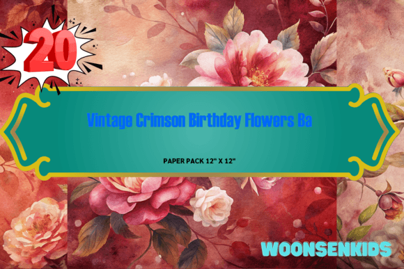 Download Beautiful Vintage Crimson Birthday Flowers Background Watercolor Png Kdp Digital Paper - Birthday Collection