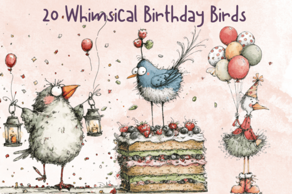 Download Whimsical Birthday Birds Clipart - Birthday Collection